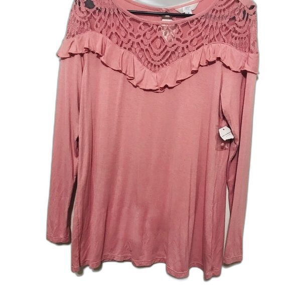 Time and Tru pink blouse lace front long sleeve tunic size M granny core boho - Picture 1 of 7